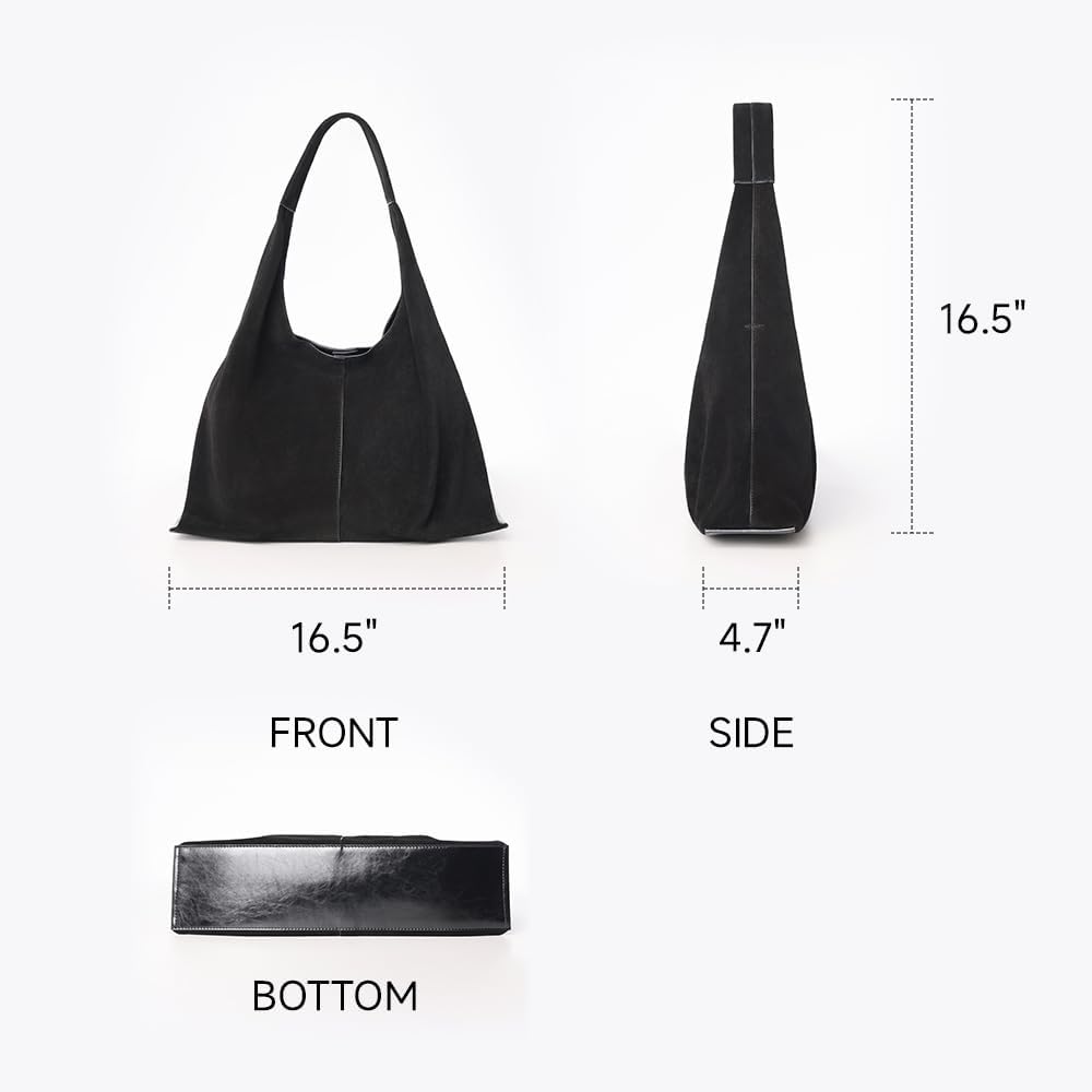 VAKAER Genuine Suede Leather Hobo Bag for Women, Slouchy Oversized Crescent Shoulder Tote Purse with Detachable Zip Pouch - Image 3