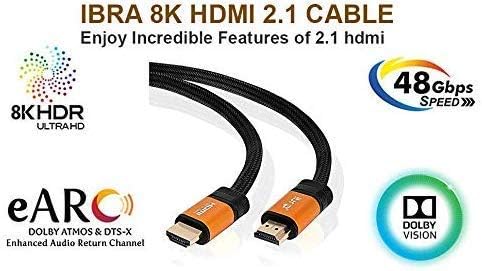 IBRA 2.1 Orange HDMI Cable 8K Ultra High-Speed 48Gbps Lead Supports 8K@60HZ, 4K@120HZ, 4320p, Compatible with Fire TV, 3D Support, Ethernet Function, 8K UHD, 3D-Xbox PlayStation PS3 PS4 PC etc- 3M