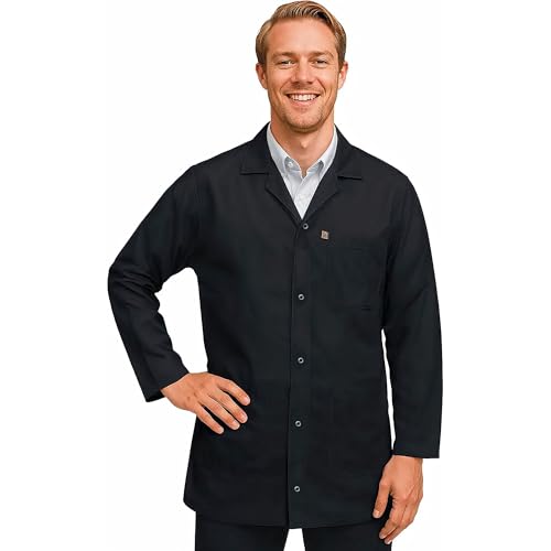 imagen de chamarra ESD con puño a presión, bata antiestática certificada nivel 3, ropa de trabajo ligera y protectora para electrónica y laboratorios, Negro -, XXXX-Large