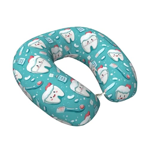 Nevjipu Cuscino da viaggio in memory foam per aerei, con stampa di dentifricio, morbido, a forma di U, per dormire, per viaggi, treno, pisolini, auto e casa, lavabile