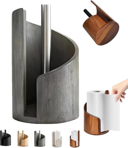 Mountain Paper Towel Holder with Mango Wood, Wood Paper Towel Holder, Convenient Kitchen Roll Storage for Quick Access During Cooking and Cleaning, Ideal for Home Cafe and Restaurant, (Grey)