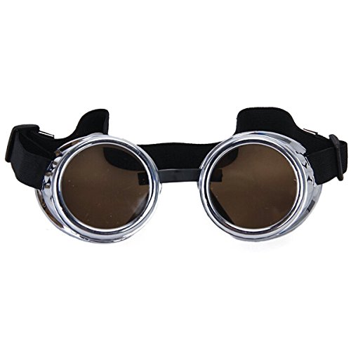 Ultra Silver with Brown Lenses Steampunk Goggles Mens Womens Cyber Gasses Victorian Punk Welding Cosplay Goggles Goth Rustic Rivet Round Eyewear Flying Goggles Fancy Dress Pilot Goggles - Image 2