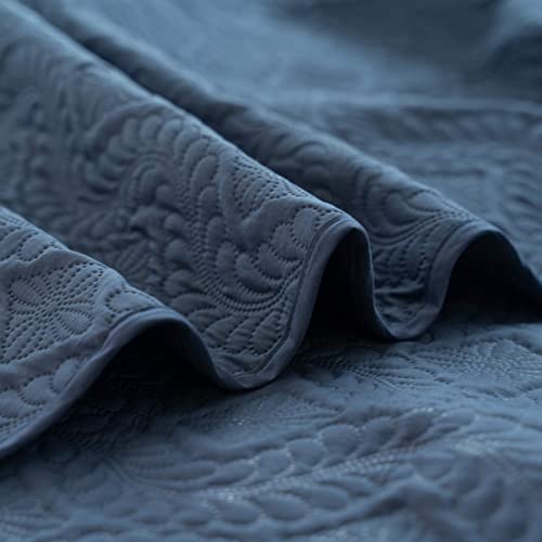 Choshome 3 Piece Quilt Set Full/Queen Size, Bedspread Coverlet Set, Reversible Comforter Bedding Cover, Microfiber Flower Pattern Lightweight Bedding Set For All Season, 2 Pillow Shams, Navy Blue #TOP4