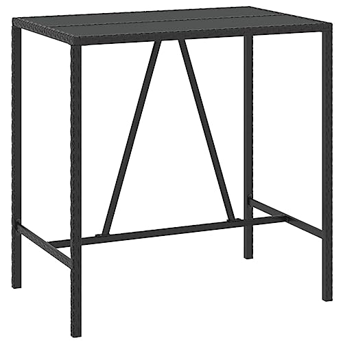 Mhdvray Table de Bar de Jardin en Résine Tressée avec Plateau en Verre Trempé Noir, Mange-Debout Extérieur pour Terrasse et Balcon, Structure en Acier...