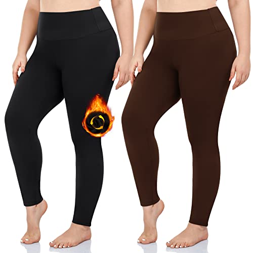 2 Pack Plus Size Fleece Lined Leggings for Women 1X-4X, BW, XL