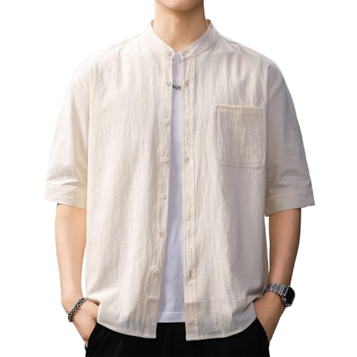 Chemise homme style chinois à col montant et manches courtes pour un look relax d'été