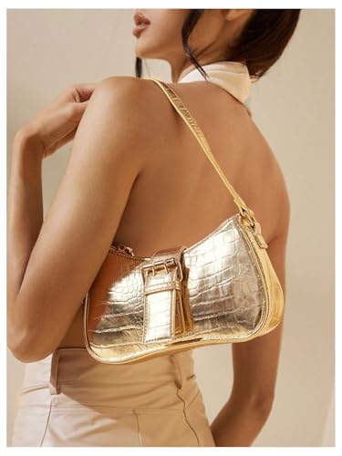 GORGLITTER Women's Y2K PU Leather Shoulder Bag Metallic Buckle Trendy Handbags3