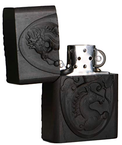 Natürliches Ebenholz-Feuerzeug mit geschnitztem Außengehäuse für Zippo-Einsatz-Set (Drache und Pferd) – Bild 6