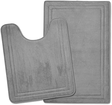 YOUTHLOTUS Gray Bathroom Rugs Sets 2 Piece Memory Foam Bath Mats for Bathroom Floor U Shaped Toilet Mat Non Slip Absorbent Large Shower Matt Contour Bath Rugs Washableer