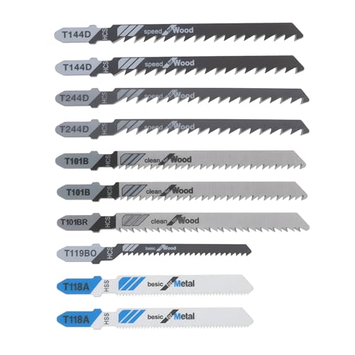 VGOL Lot de 10 lames de scie sauteuse T144D T244D T101B T118A-76 T101BR T119BO avec tige en T pour bois de 3 à 30 mm d'épaisseur, métal de 1 à 3 mm d'épaisseur