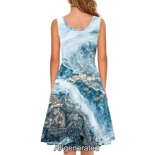 Image of Dreaweet Casual Sleeveless Dresses for Women Girls, Round Neck Tank Dresses with Pockets Summer Sundress Size XS-4XL