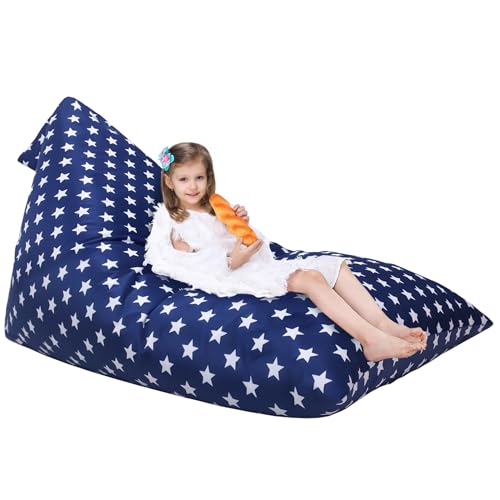 Jorbest Stuffed Animal Storage Bean Bag Chair for Kids and Adults, Stuffed Animal Bean Bag Storage, Luxury Velvet Cover Only (Navy with White Stars 200 L/52 Gal)