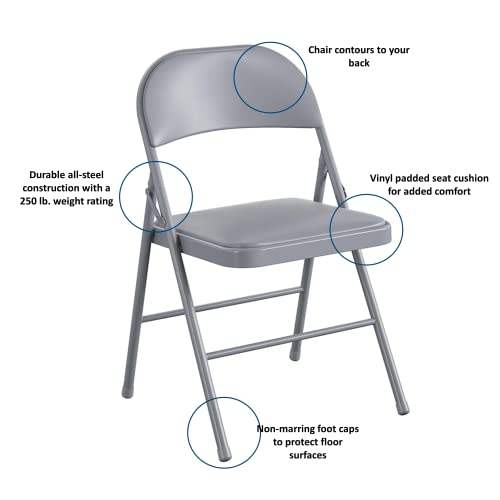 Coscoproducts Cosco Premium Vinyl Padded Metal Folding Chair, Double Braced, 4-Pack, Gray #TOP4
