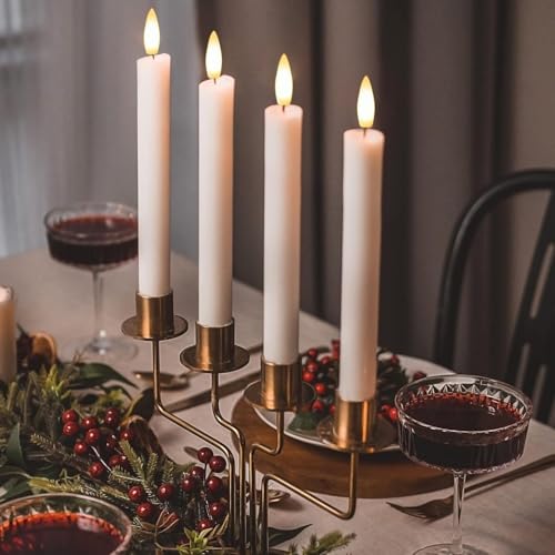 Image of Desidiya Flameless Ivory Taper Candles - Battery Operated LED Window Candles with Real Wax & 3D Flickering Wick - Warm White Light, Pack of 6 - Decorative Candle Lights for Home