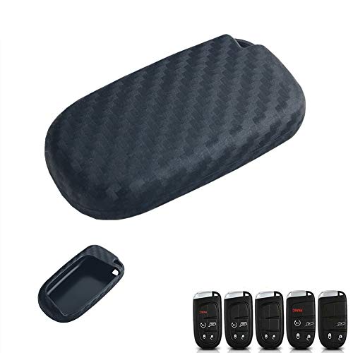 Dewhel Coque de protection en TPU pour clé de Dodge Jeep, etc. Noir carbone Cover