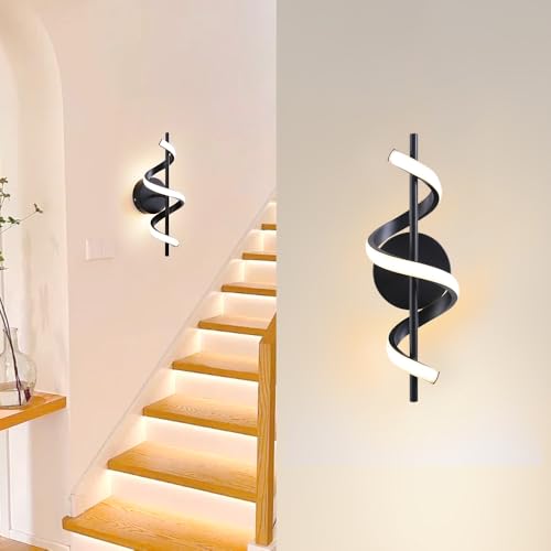 Image of Indoor Wall Sconce 3000K Warm Light Modern Wall Lights Spiral Wall Lamp for Hallway, Stairs, Living Room, Bedroom, Aisle(2 Pack)