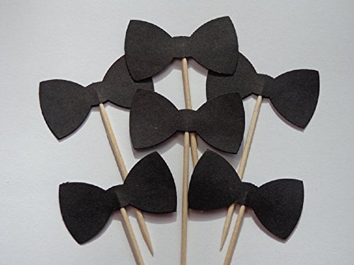 Black Bow Tie Cupcake Toppers - Food Picks - Party Picks - Tuxedo Wedding Toppers - Bowtie - Bowties(Set of 24)