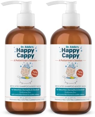 Happy Cappy Anti-Dandruff Shampoo, Anti-Seborrheic Dermatitis Shampoo, with Pyrithione Zinc 0.95%, Safe For Use on Face and Body, Fragrance and Dye Free, Two 8 oz Bottle Pack