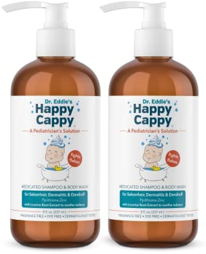 Happy Cappy Anti-Dandruff Shampoo, Anti-Seborrheic Dermatitis Shampoo, with Pyrithione Zinc 0.95%, Safe For Use on Face and Body, Fragrance and Dye Free, 8 Fl Oz (Pack of 2)