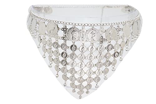 Women Silver Metal Fashion Belt - Ethnic Coin Greek Charms Belly Dance Hip Waist S M L2