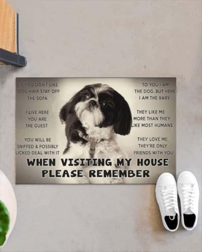 ���փ}�b�g ���̉Ƃɗ���Ƃ��͊o���Ă����Ă������� - �V�[�Y�[��2�C�̌��D���ւ̃M�t�g�A�C�f�A 50×80cm doormat When Visiting My House Please Remember - Shih Tzu 2 Dog Gift Id