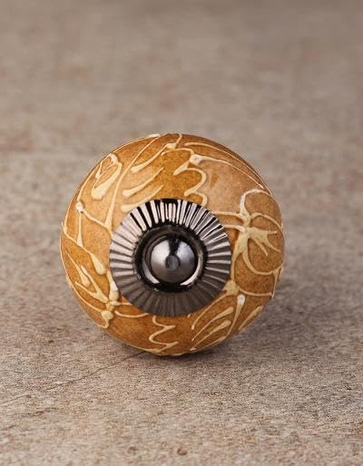 NEERJA Brown Ceramic Drawer Knob with Embossed Design| Drawer Pulls for Home & Kitchen(Silver Antique,4)