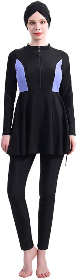 Plus Size Islamic Bathing Suits for Women with Hijab Full Coverage Print Zipper Modest Burkini Muslim