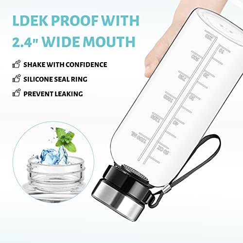 Rnckuue 64 Oz Glass Water Bottle - Large Resuable Borosilicate Wide Mouth Glass Drinking Bottles With Time Mark, Sleeve, Bpa Free #TOP3