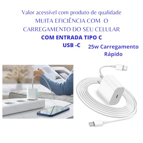 Kit Carregador PD Turbo Rápido Cabo de Carregamento USB-C Tipo C 25w Compatível Para Iphone 8 11 12