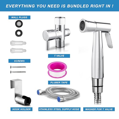 My Homebound Handheld Toilet Jet Spray, Stainless Steel Jet Sprayer kit, Bathroom Bidet with Adjustable Water Pressure, Easy to Install Bidet Faucet Sprayer for Baby Cloth Diaper Cleaning - Thumbnail 3