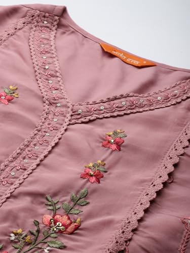 Image of INDO ERA Women's Organza Kurta and Pant with Dupatta Set