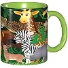 Large Ceramic Coffee Mug, Zoo Porcelain Tea Cup, Animals in the Jungle Funny, 11oz, For Office and Home, Multicolor