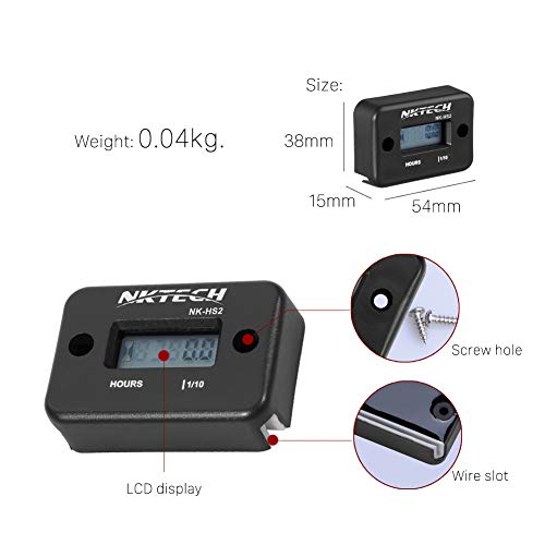 Nktech Nk-Hs2 Inductive Hour Meter For Gas Engine Lawn Mover Marine Atv Motorcycle Boat Snowmobile Dirt Bike Outboard Motor Generator Ip68 99999Hrs Hourmeter (Black) #TOP1