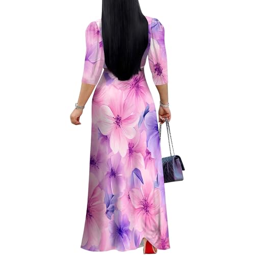 Image of Plus Size Maxi Dress for Women V Neck 3 /4 Sleeve Wrap Dresses