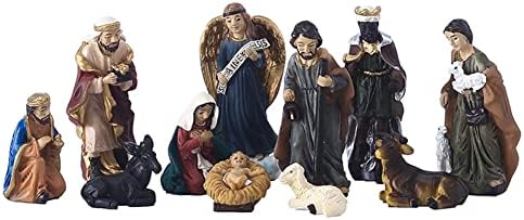 Jiakalamo 11pcs Christmas Crib Figures Home Decor Manger Church Resin Statue Nativity Scene Ornament Set