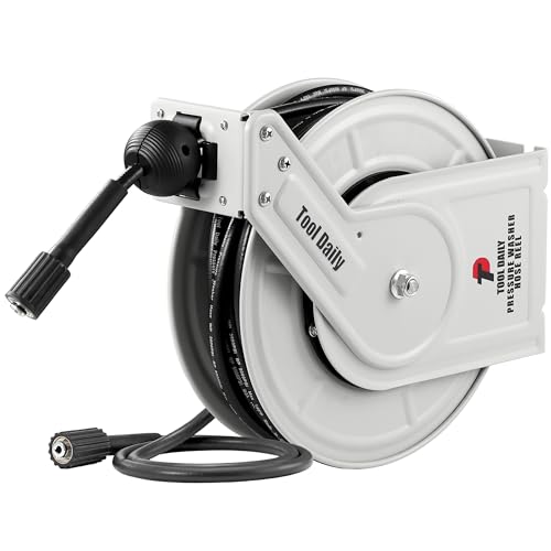 Tool Daily Retractable Pressure Washer Hose Reel, 1/4” x 60 FT Heavy Duty Power Washer Reel with