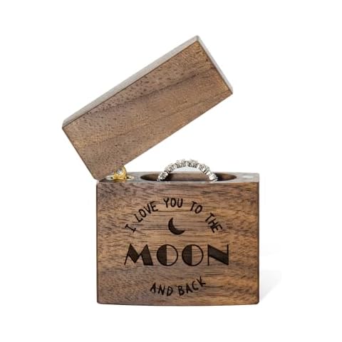 Wislist Curved Slim Ring Box for Proposal - Wood Engagement Ring Box - Travel Anniversary Birthday Gift Ideas (Moon) Cover