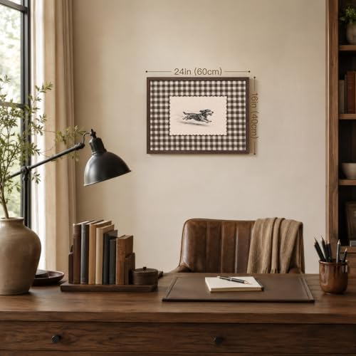 HLXRAE Rustic Gingham Dachshund Wall Art, Neutral Brown Farmhouse Kitchen Wall Decor, Cute Running Sausage Dog Poster Print, Country Animal Artwork for Bathroom Dining Room Wood Framed 12x16 Inch by HLXRAE - Used condition - Image 4