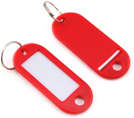 outdoortips 30 Plastic Key Fobs Rings Luggage ID Tags Labels with Name Cards - Multiple Colours - Yellow/Red / White/Black / Green