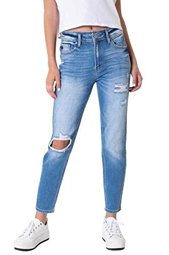 Kancan Women's High Rise Distressed Mom Jeans - KC9198L