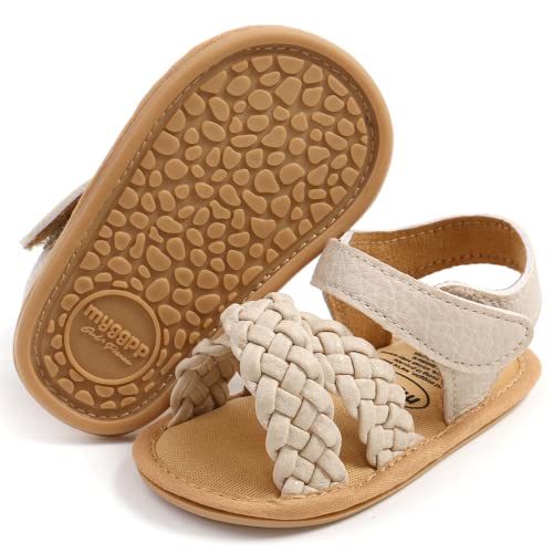 Image of CoKate Baby Girls Sandals Ruffle Bowknot Premium Soft Sole Anti-Slip Open Toe Breathable Summer Outdoor First Walker Shoes Baby Sandals 0-3 months girls
