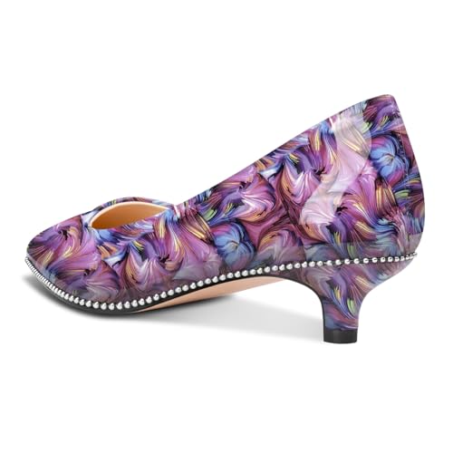 Image of Aachcol Womens Low Heel Pointed Toe Pumps Silver Beaded Kitten Heels Slip-on Comfortable Office Dress Shoes 1.4 Inches Heels