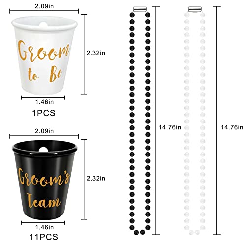 Fibye 12 Pcs Shot Glass Necklace For Bachelor Party Favors, Groom To Be And Team Groom Cups, 1 White And 11 Black Necklace Cups With Thread Beads For Bachelor Engagement Party #TOP1