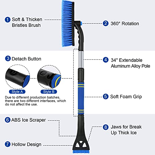 2 peças de raspadores de gelo para para-brisa de carro, raspador de neve 2 em 1 e escova de neve par