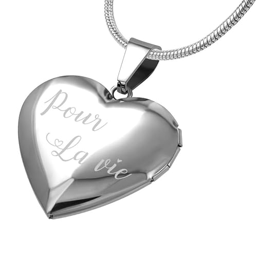 BOBIJOO Jewelry - Pendentif Coeur Porte-Photo Message Femme Je t'aime ou pour la Vie Or ou Argent - pour la Vie/Argenté