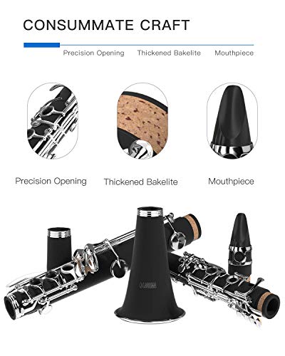 LAGRIMA B Flat Beginner Student Clarinet ABS Nickel-plated Buttons, with Barrels, Mouthpiece Protective Cover, Nylon Hard Case, Gloves, Cork Grease, Cleaning Cloth, Bracket, Reeds (Black) - Thumbnail 2