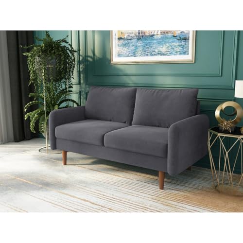 Image of Morrone Velvet Loveseat 2-Seater Sofa, Modern Upholstered Couch for Living Room, Bedroom and Office, Plush Cushion Accent Seating Furniture (Grey, 2 Seater)