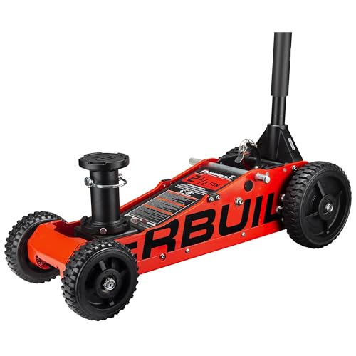 Powerbuilt 2.5 Ton Big Wheel Off Road Jack, Vehicle Lift for Trucks, SUVs, ATVs Offroad Vehicles, Oversized Wheels for Rugged Terrain, 5000 LB Capacity, Orange 620703ECE