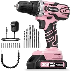 AVID POWER 20V Cordless Drill Set with Battery & Charger for Women-Pink | 2 Speeds, 3/8