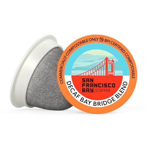 Image of San Francisco Bay Decaf K-Cup Coffee Pods, Decaf Bay Bridge Blend (80 ct), Medium Roast, Commercially Compostable Single-Serve Coffee Pods, Swiss Water Process